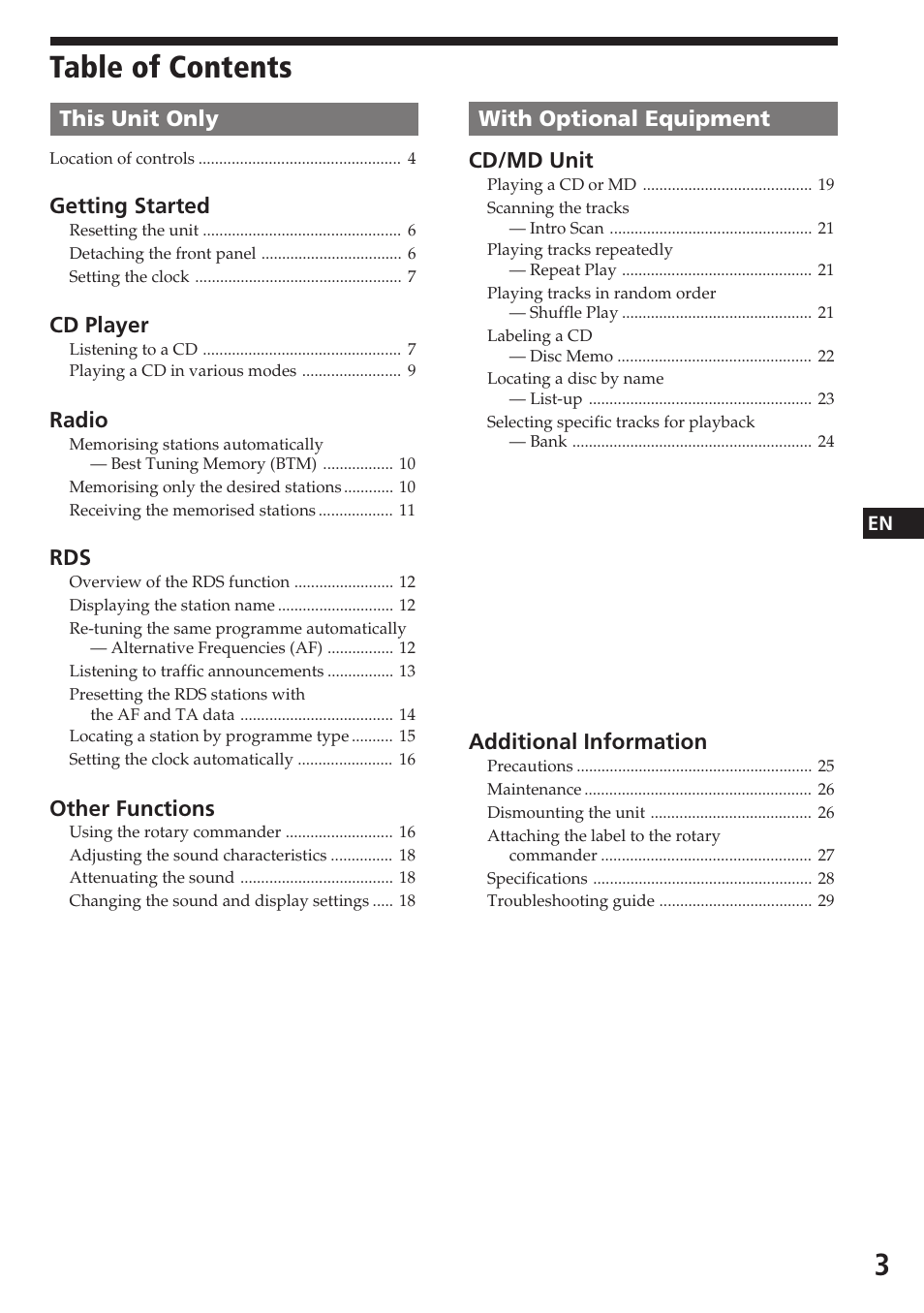 Sony CDX-C580R User Manual | Page 3 / 124