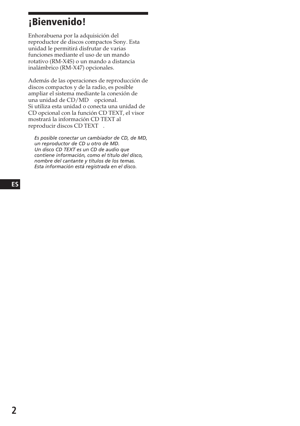 Bienvenido | Sony CDX-C580R User Manual | Page 32 / 124