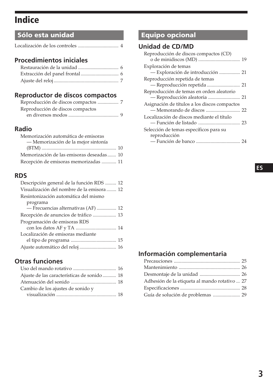 Indice | Sony CDX-C580R User Manual | Page 33 / 124