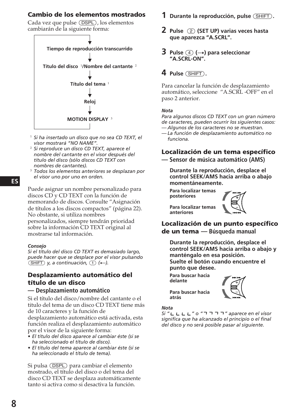 Cambio de los elementos mostrados | Sony CDX-C580R User Manual | Page 38 / 124