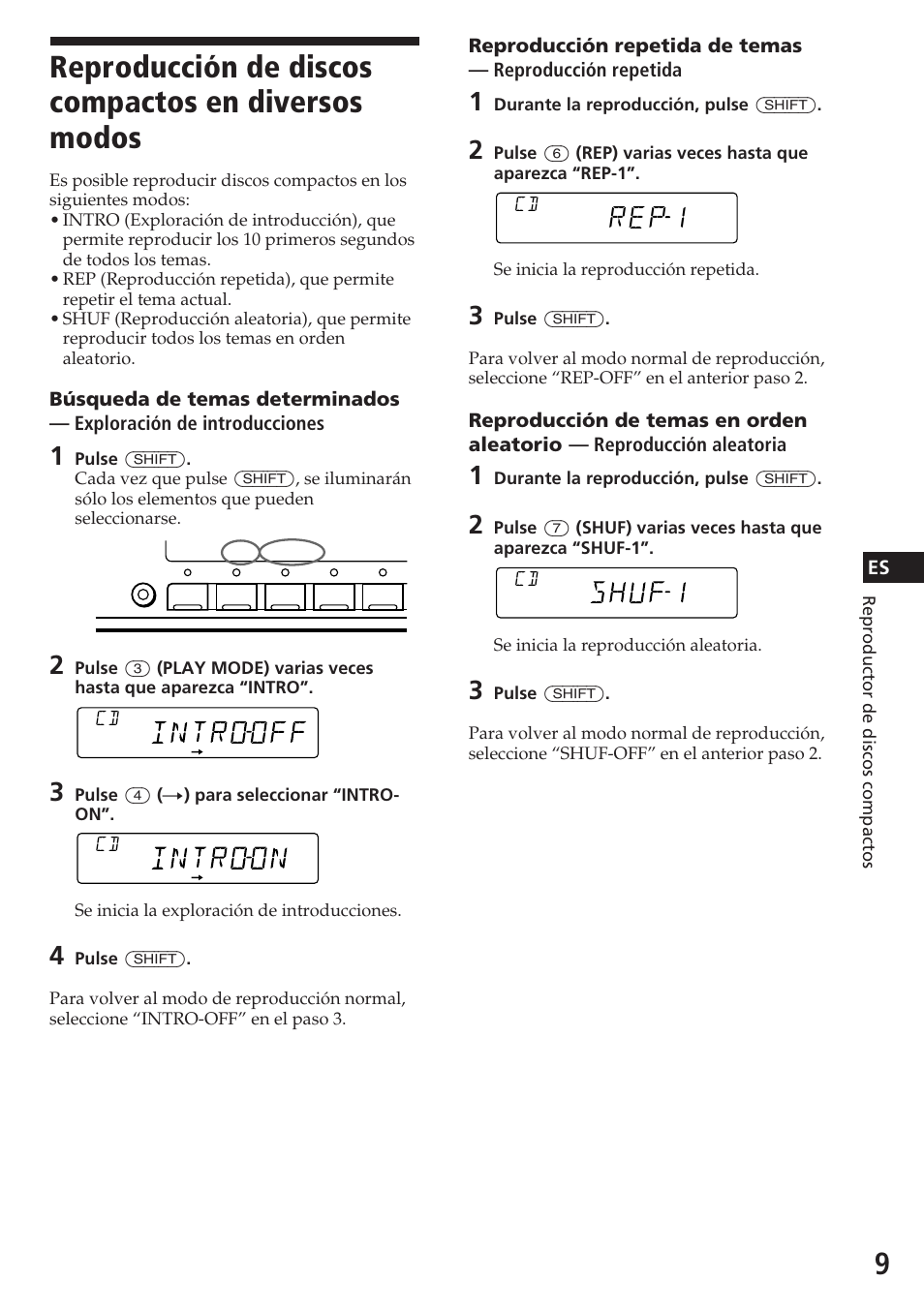 Reproducción de discos compactos en diversos modos, Rep1 | Sony CDX-C580R User Manual | Page 39 / 124