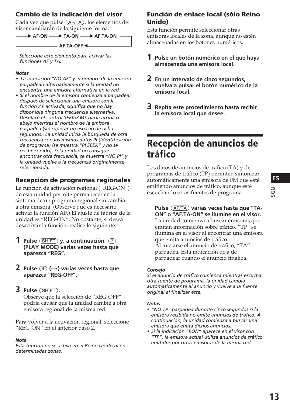 Recepción de anuncios de tráfico | Sony CDX-C580R User Manual | Page 43 / 124