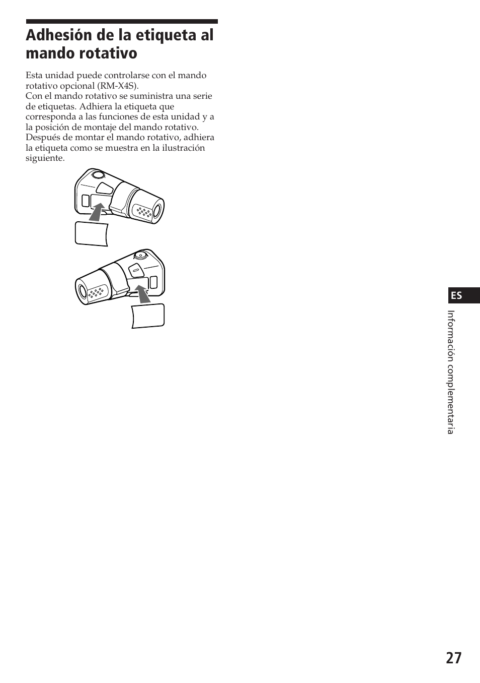 Adhesión de la etiqueta al mando rotativo | Sony CDX-C580R User Manual | Page 57 / 124