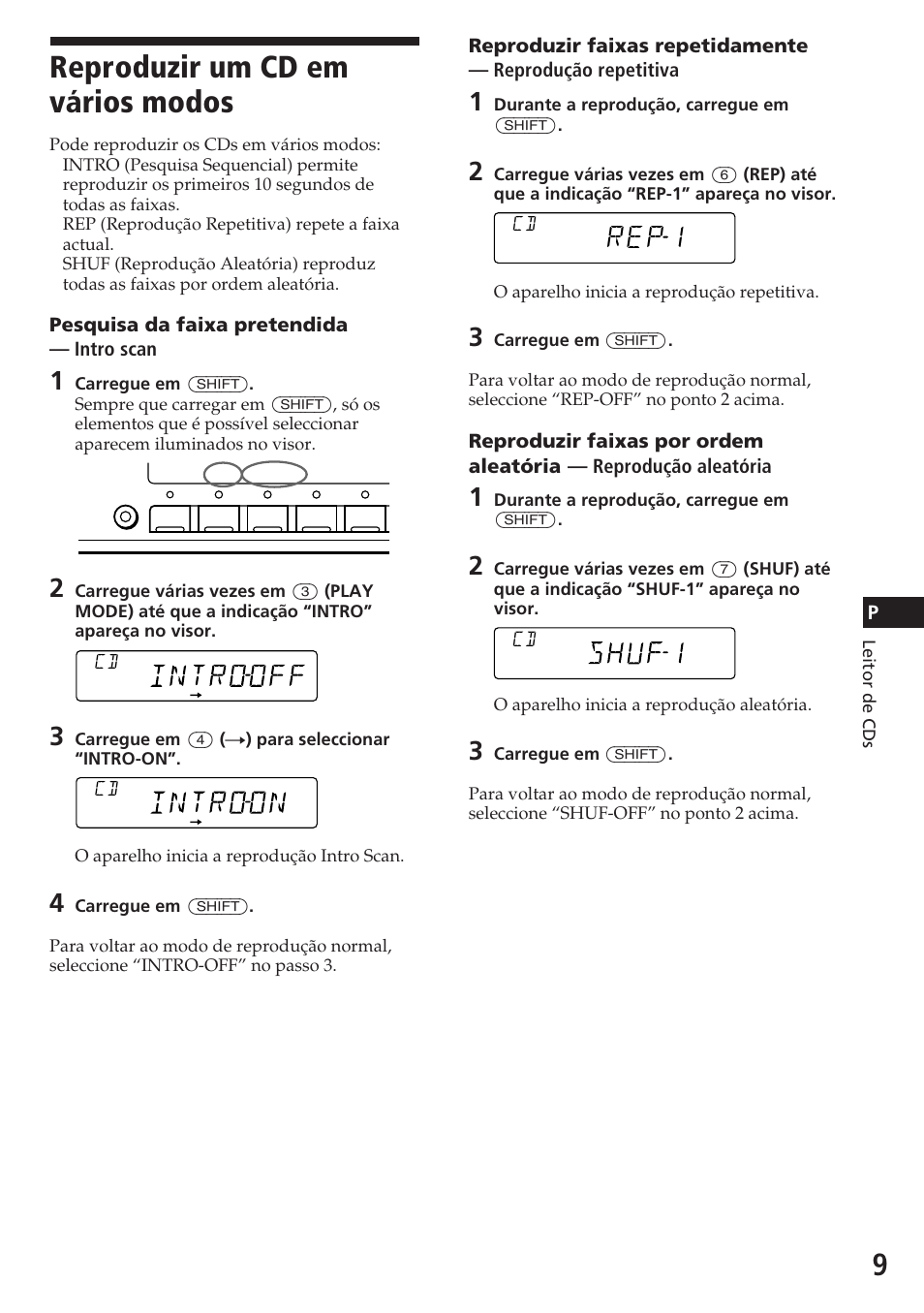 Reproduzir um cd em vários modos, Rep1 | Sony CDX-C580R User Manual | Page 69 / 124