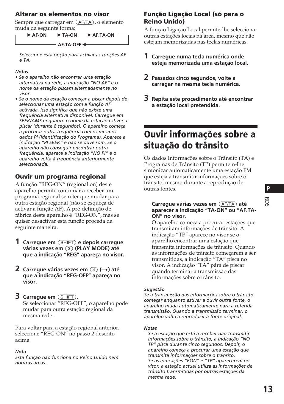 Ouvir informações sobre a situação do trânsito | Sony CDX-C580R User Manual | Page 73 / 124