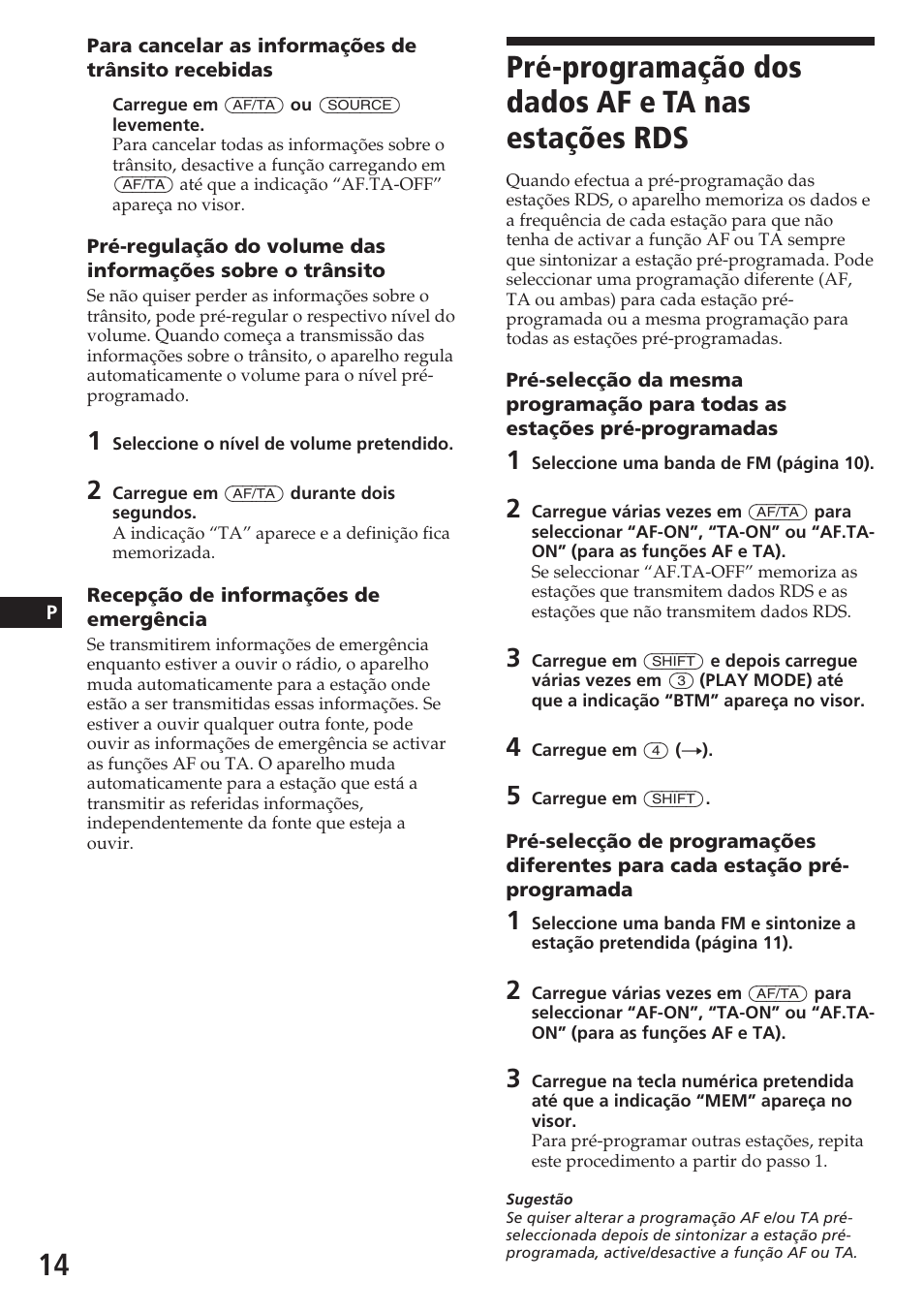 Pré-programação dos dados af e ta nas estações rds | Sony CDX-C580R User Manual | Page 74 / 124