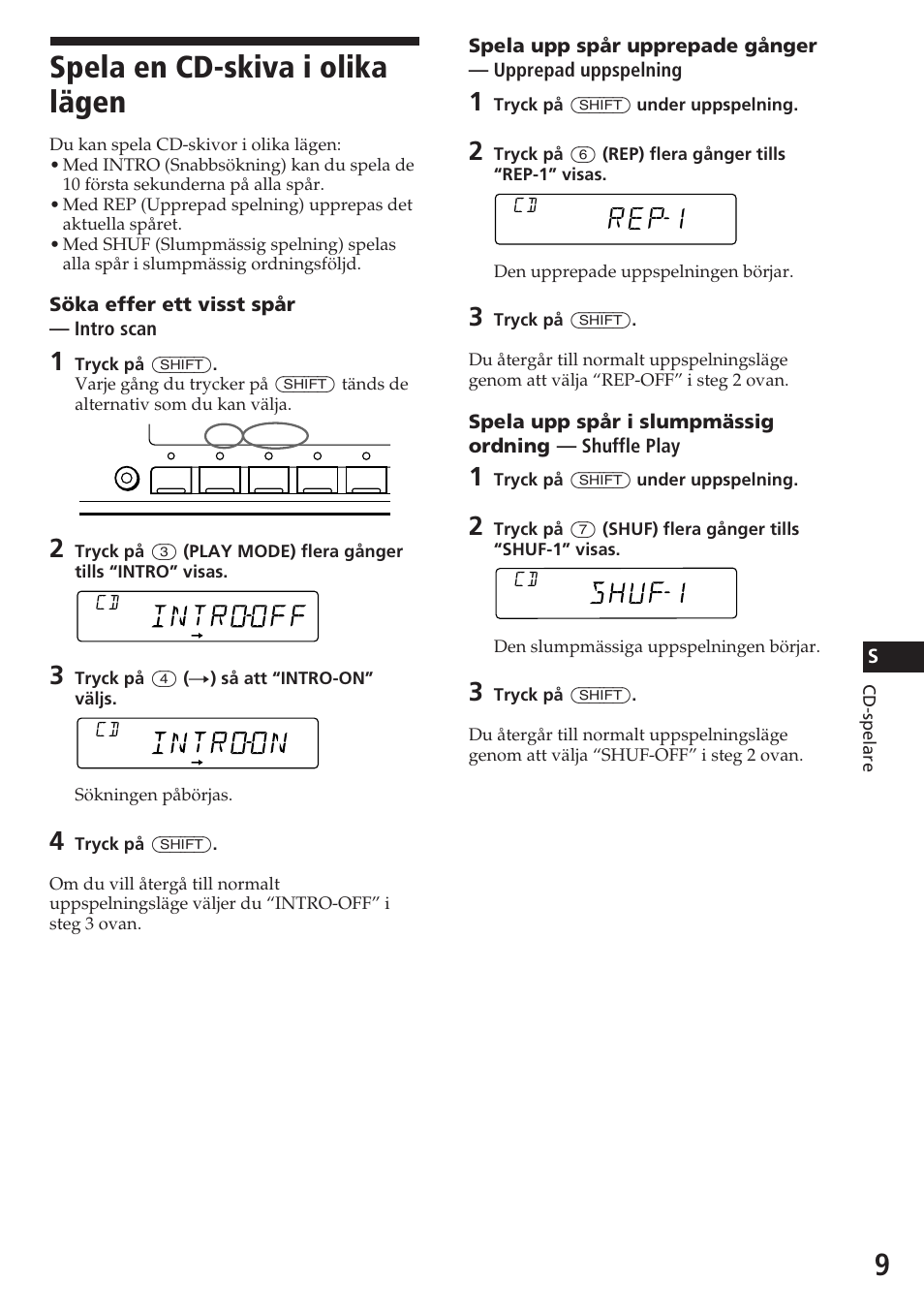 Spela en cd-skiva i olika lägen, Rep1 | Sony CDX-C580R User Manual | Page 99 / 124