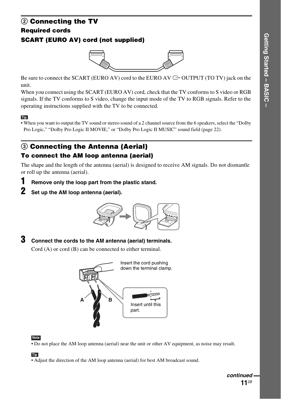 2 connecting the tv, 3 connecting the antenna (aerial) | Sony DAV-DZ20 User Manual | Page 11 / 88