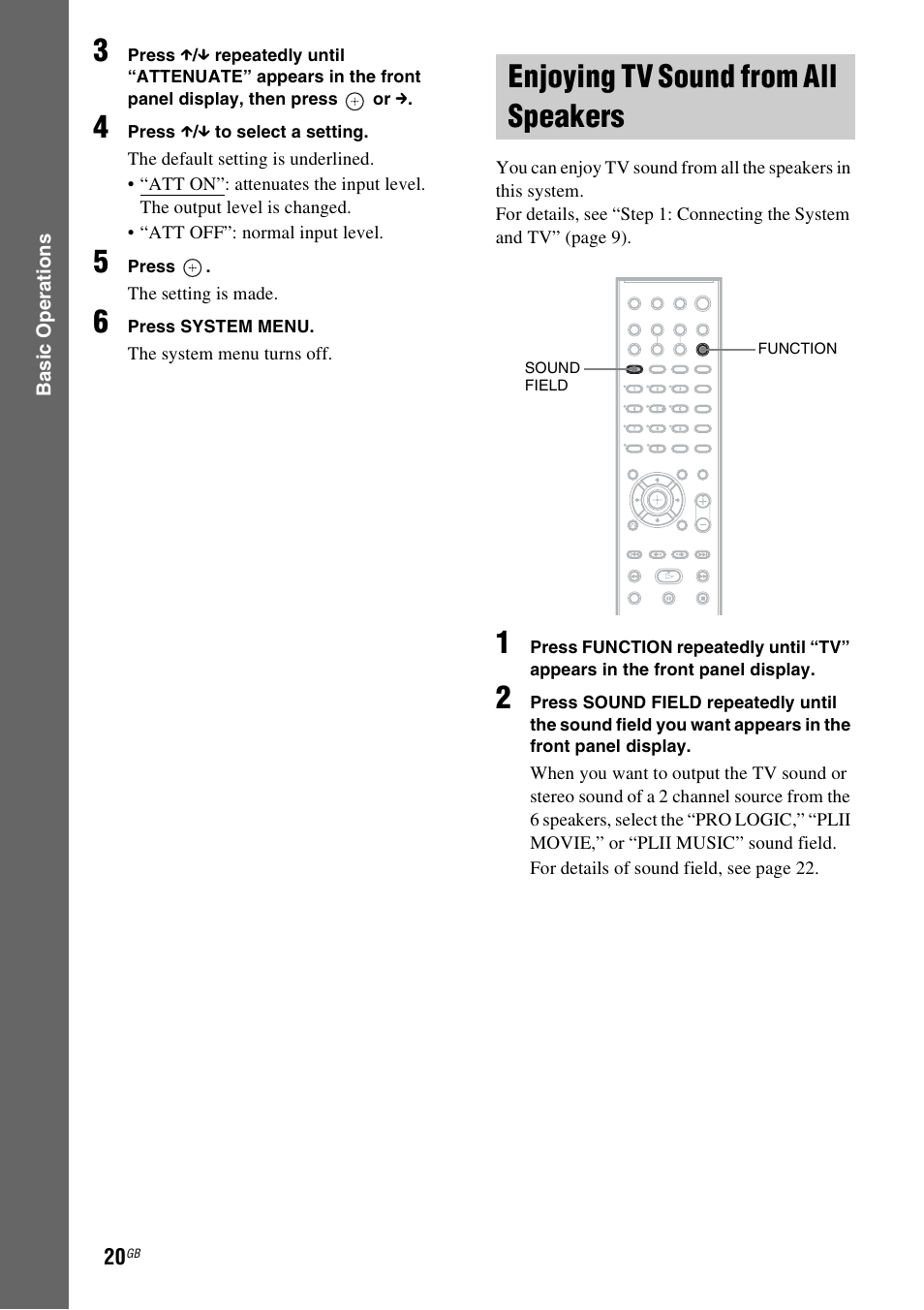 Enjoying tv sound from all speakers, Enjoying tv sound from all, Speakers | Sony DAV-DZ20 User Manual | Page 20 / 88