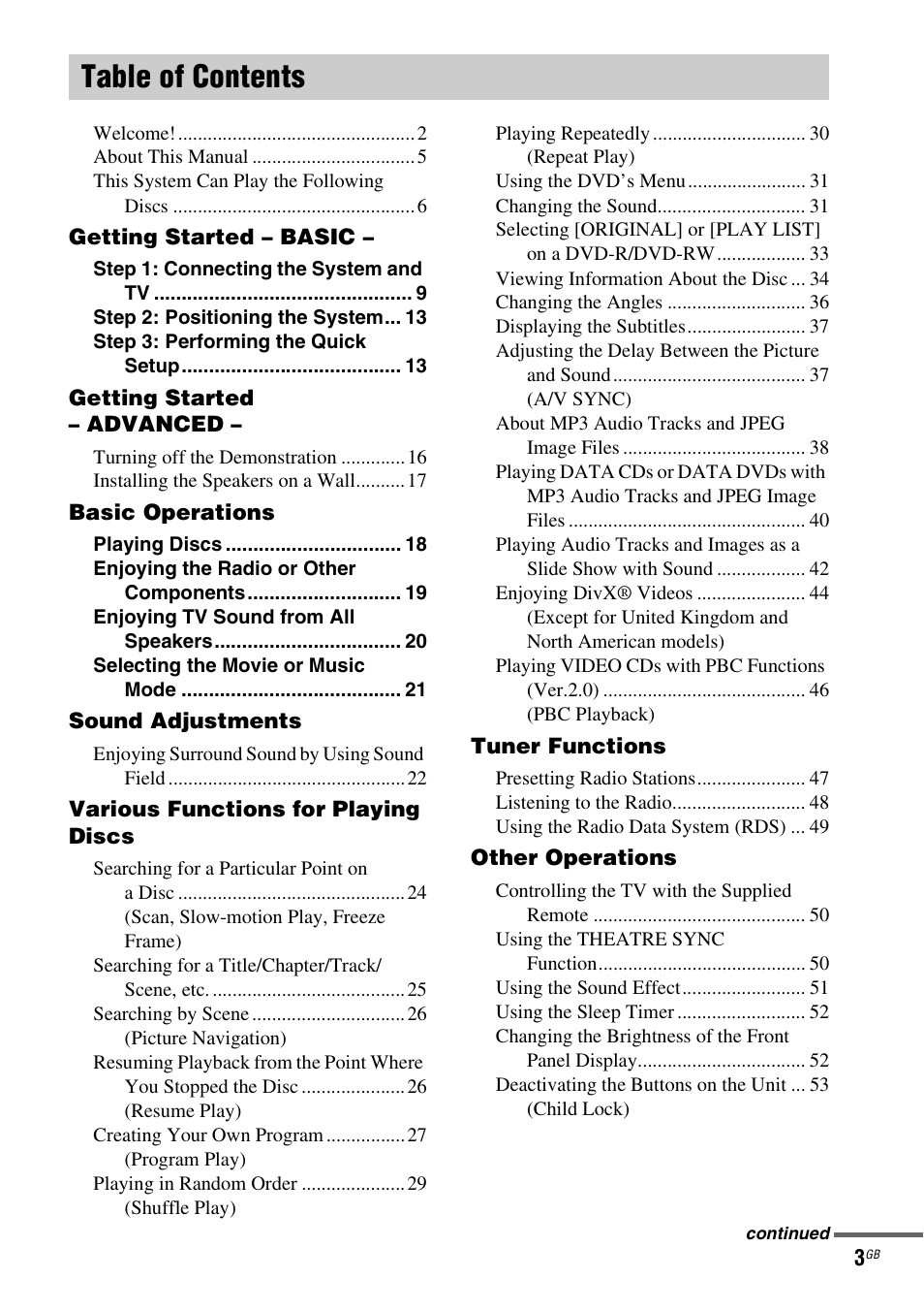 Sony DAV-DZ20 User Manual | Page 3 / 88