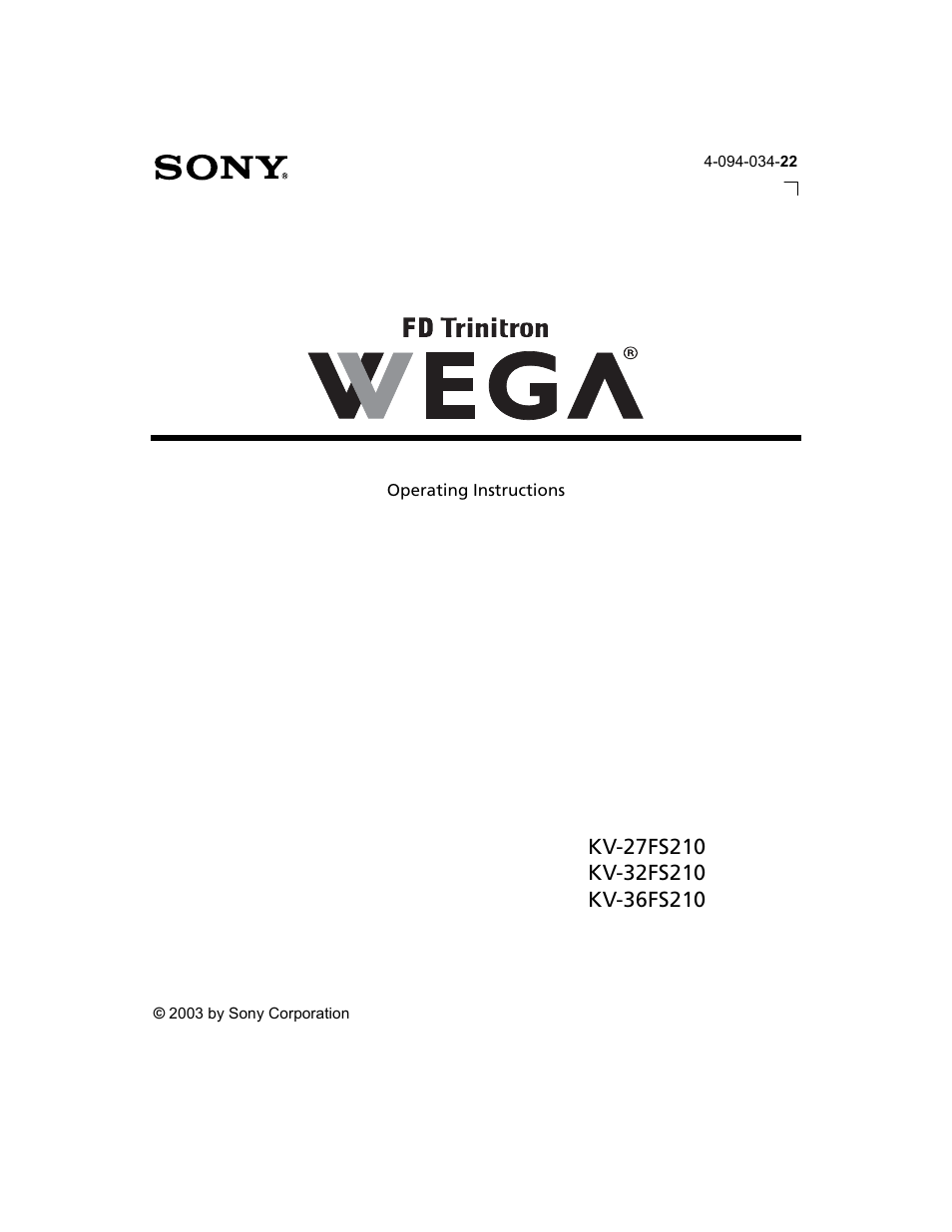 Sony WEGA  KV-27FS210 User Manual | 63 pages