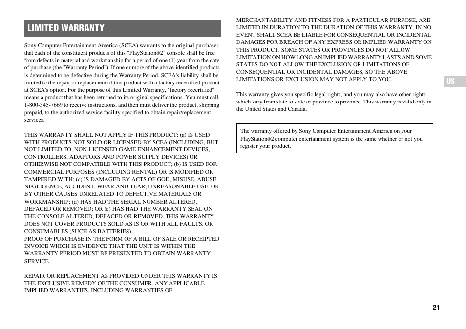 Limited warranty | Sony Playstation 2 SCPH-90001 User Manual | Page 21 / 68