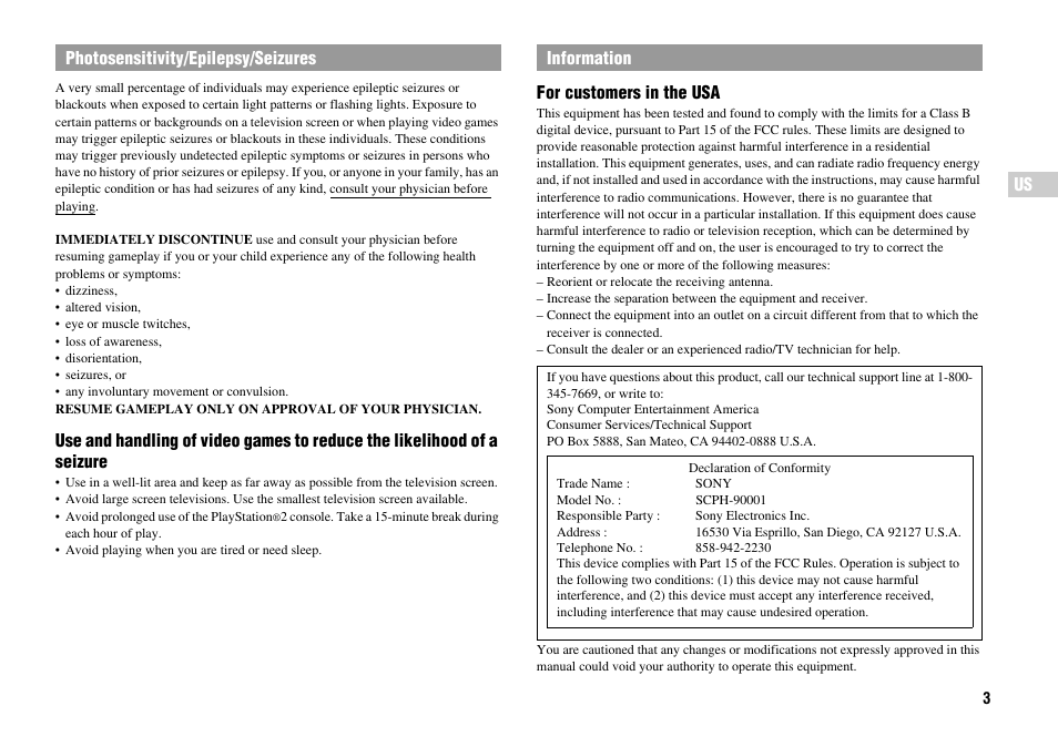 Sony Playstation 2 SCPH-90001 User Manual | Page 3 / 68