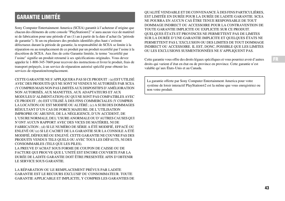 Garantie limitée | Sony Playstation 2 SCPH-90001 User Manual | Page 43 / 68