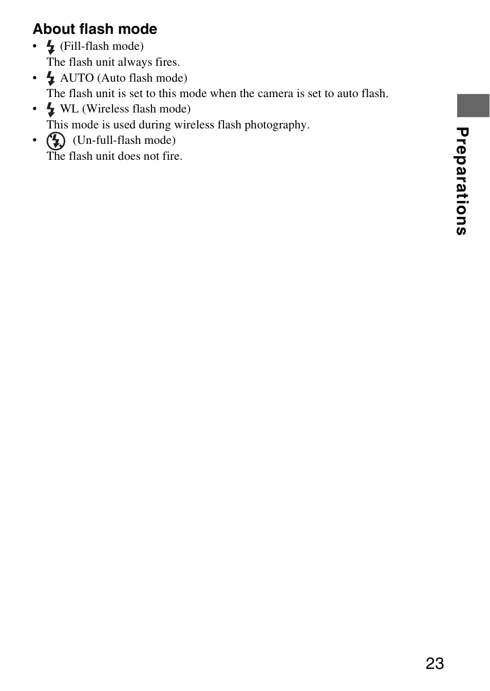 Pr ep ar at io n s 23 | Sony HVL-F58AM User Manual | Page 23 / 88