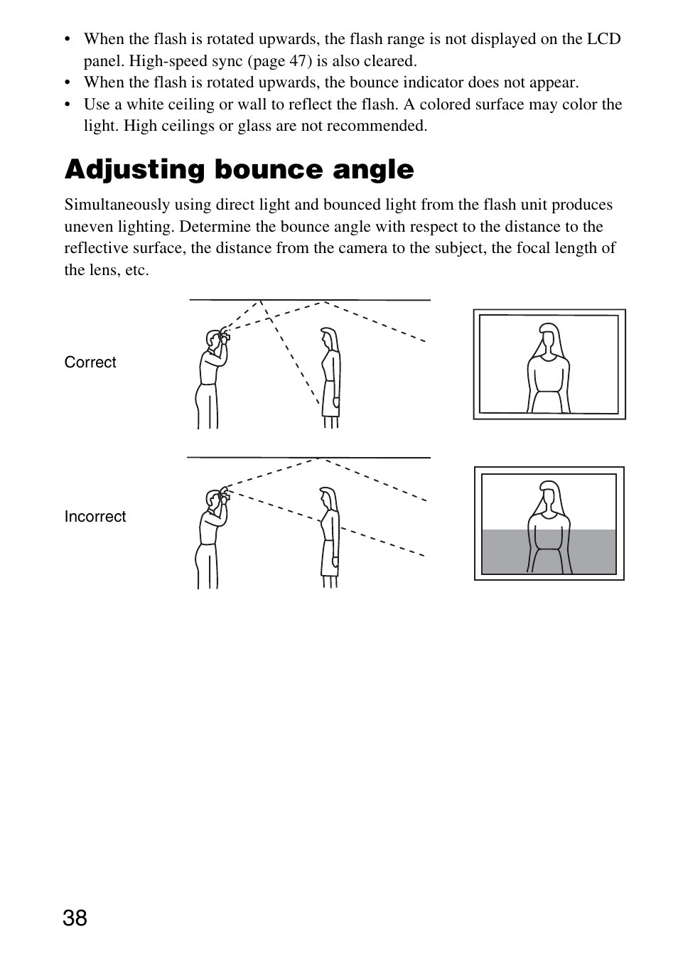Adjusting bounce angle | Sony HVL-F58AM User Manual | Page 38 / 88