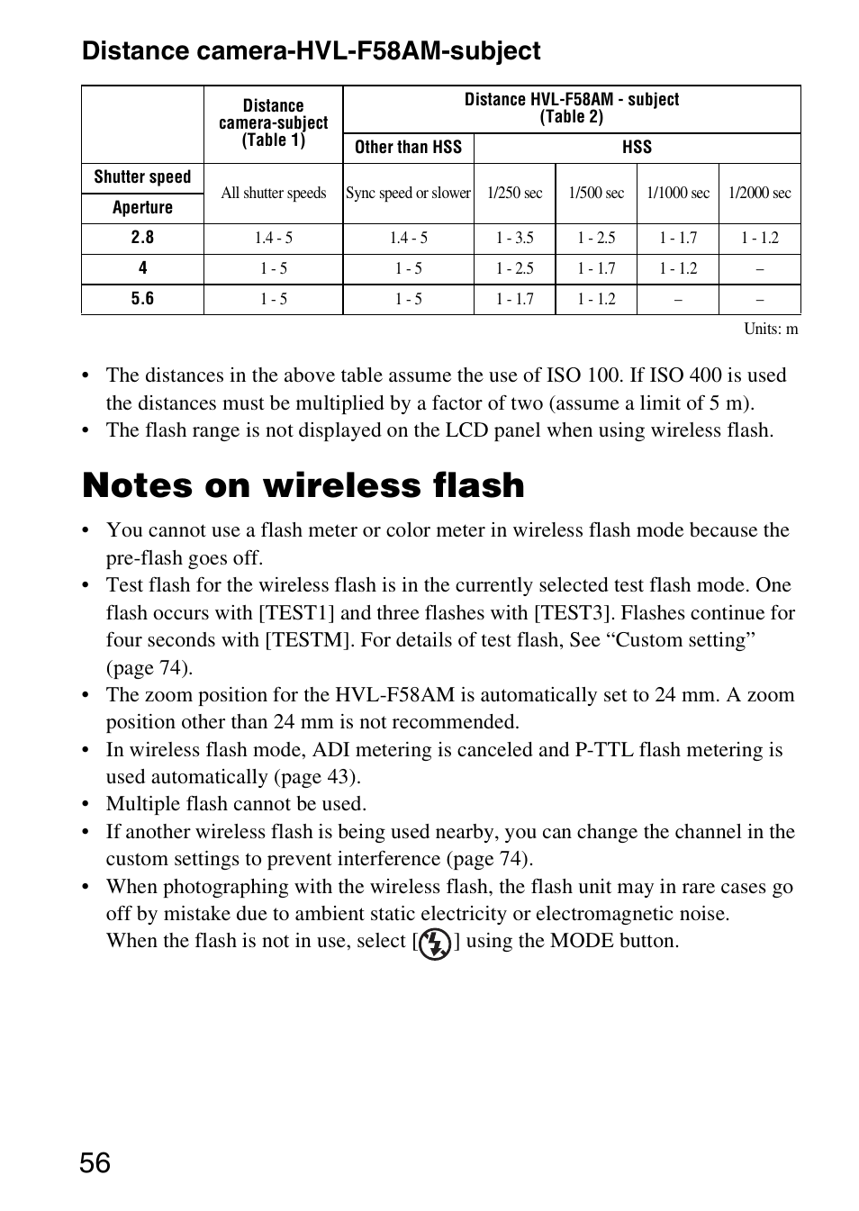 Distance camera-hvl-f58am-subject | Sony HVL-F58AM User Manual | Page 56 / 88