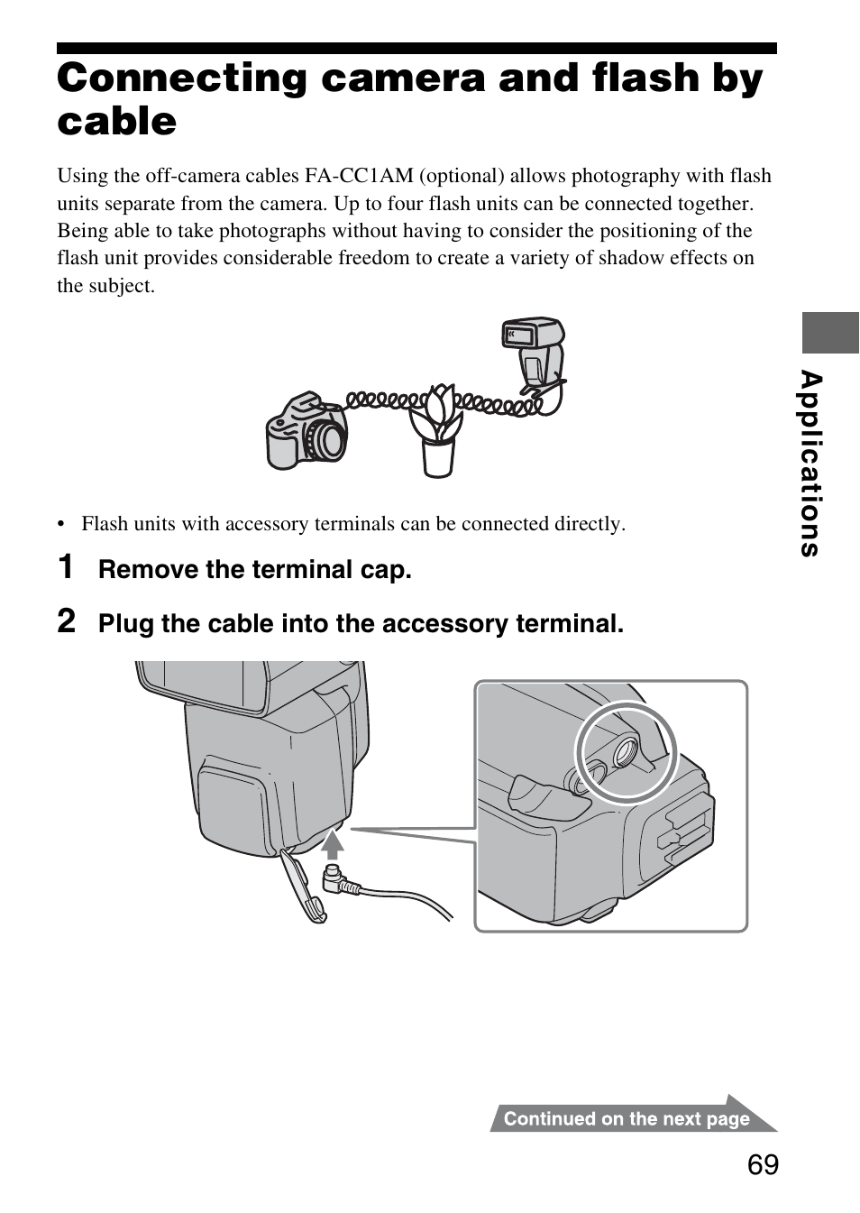 Connecting camera and flash by cable | Sony HVL-F58AM User Manual | Page 69 / 88
