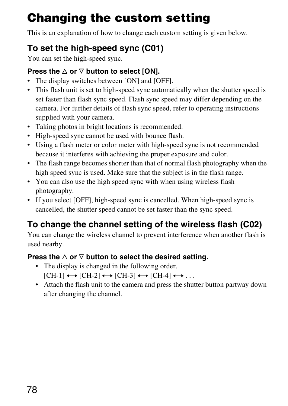 Changing the custom setting | Sony HVL-F58AM User Manual | Page 78 / 88