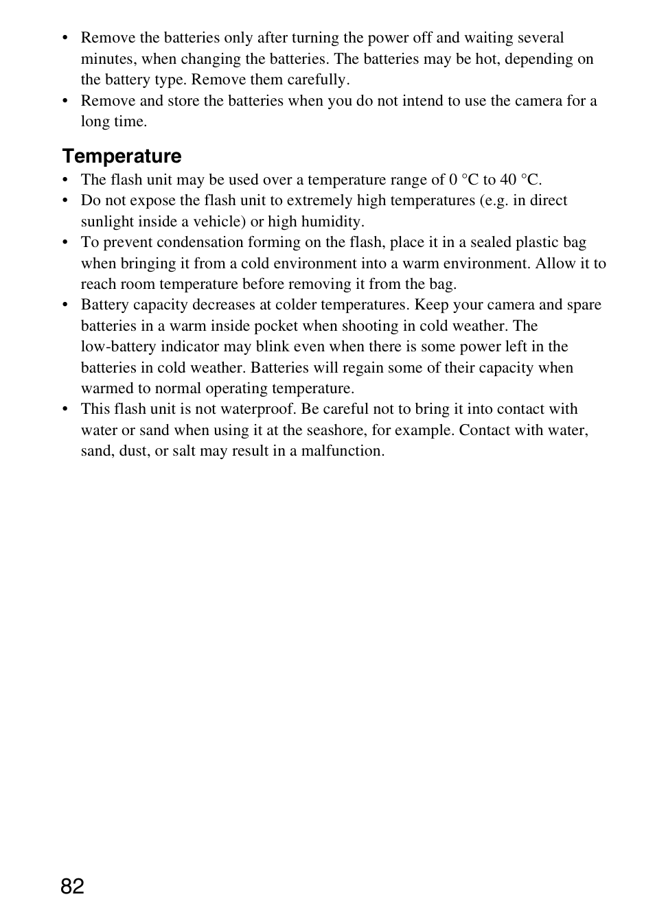 Temperature | Sony HVL-F58AM User Manual | Page 82 / 88