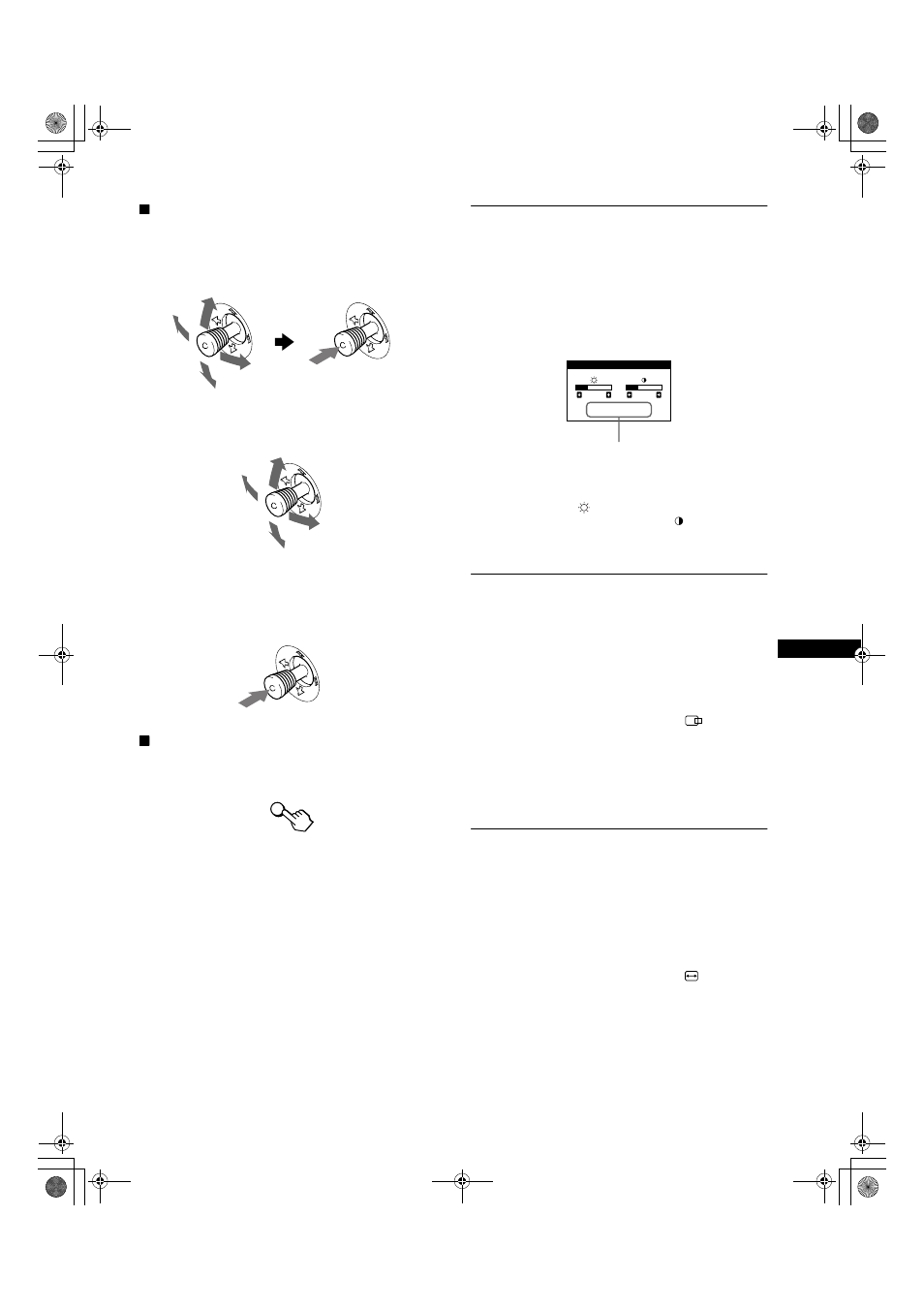 Ajuste del brillo y del contraste, Ajuste del centrado de la imagen (centr), Ajuste del tamaño de la imagen (tamaño) | Sony GDM-F400 User Manual | Page 43 / 52