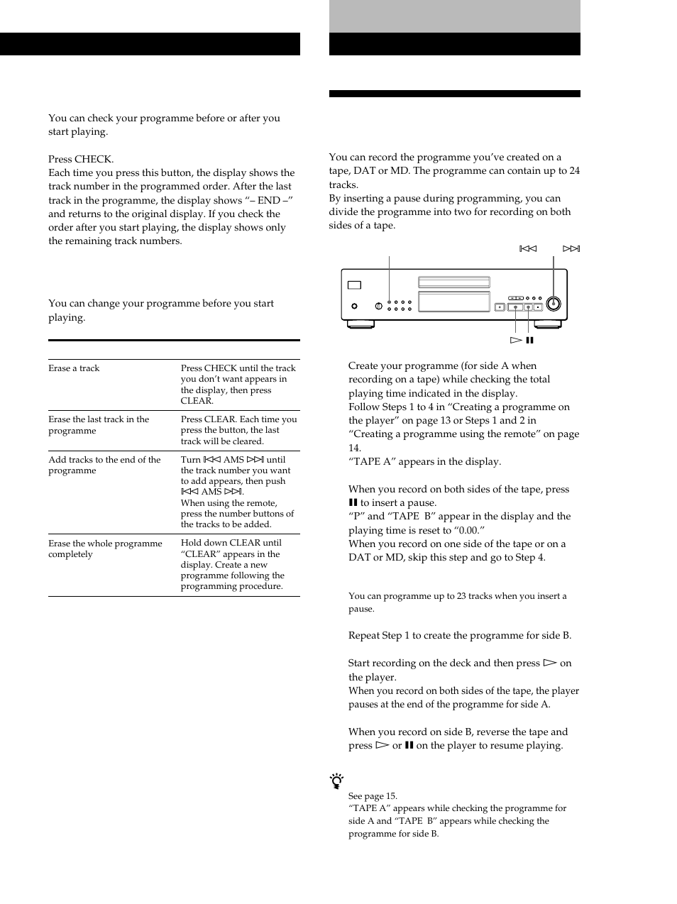 Recording your own programme, Recording from cds, Recording from cds checking the track order | Changing the track order, Playing cds | Sony CDP-XB740 User Manual | Page 15 / 84