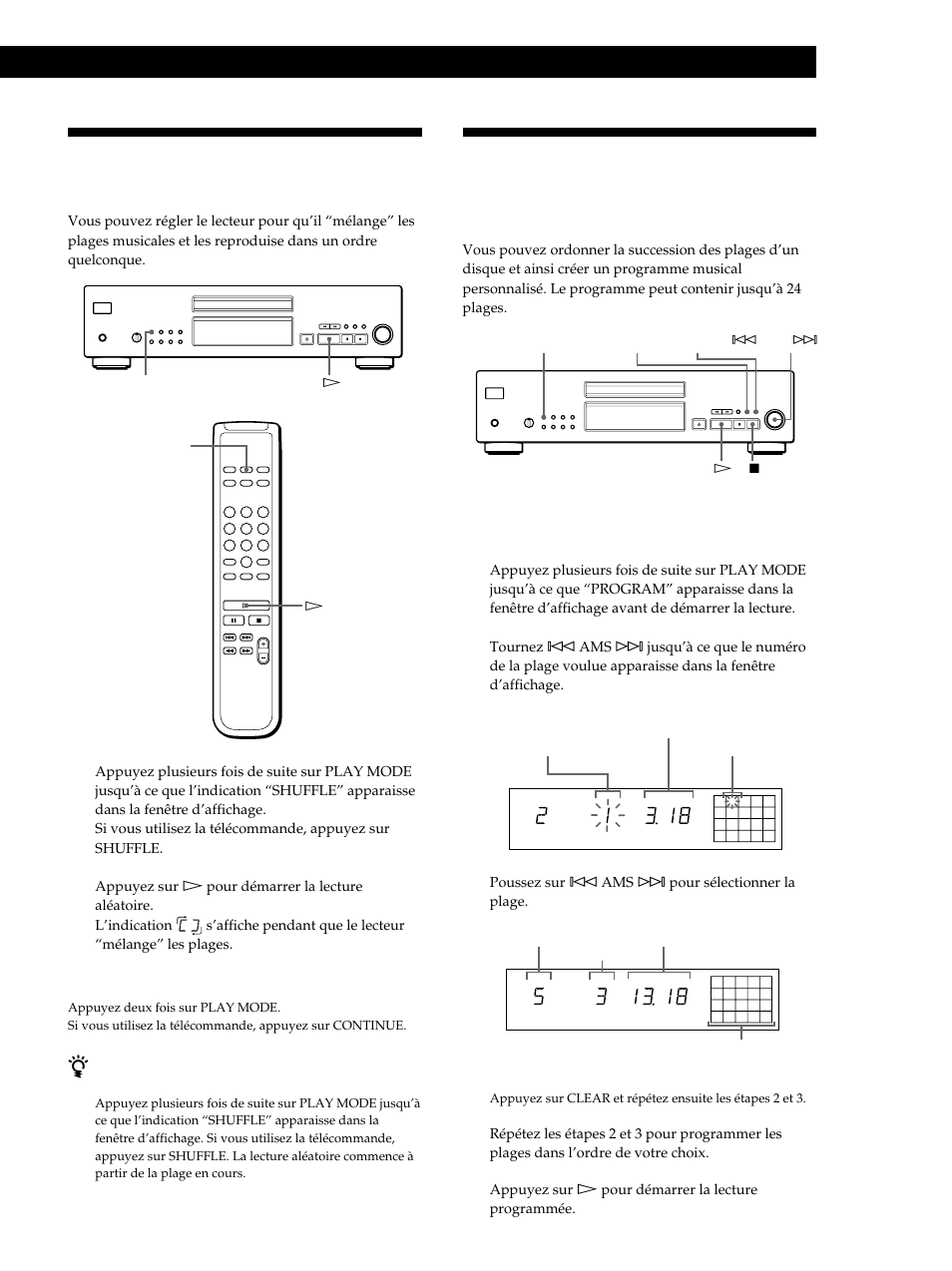 Lecture de disques compacts, Création de programmes musicaux sur le lecteur 1 | Sony CDP-XB740 User Manual | Page 33 / 84