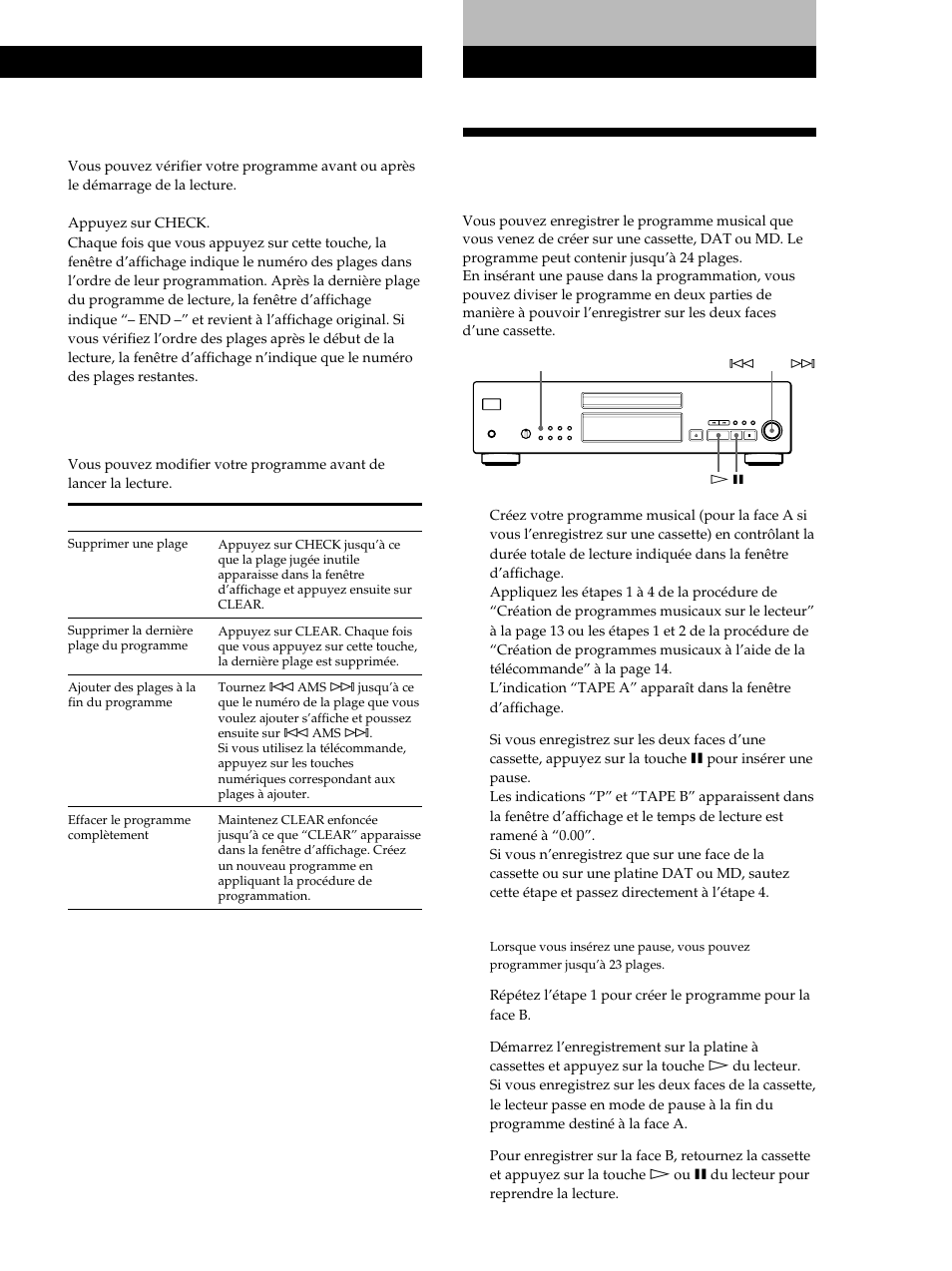 Enregistrement de votre programme musical, Enregistrement de disques compacts, Modification de l’ordre des plages | Sony CDP-XB740 User Manual | Page 35 / 84