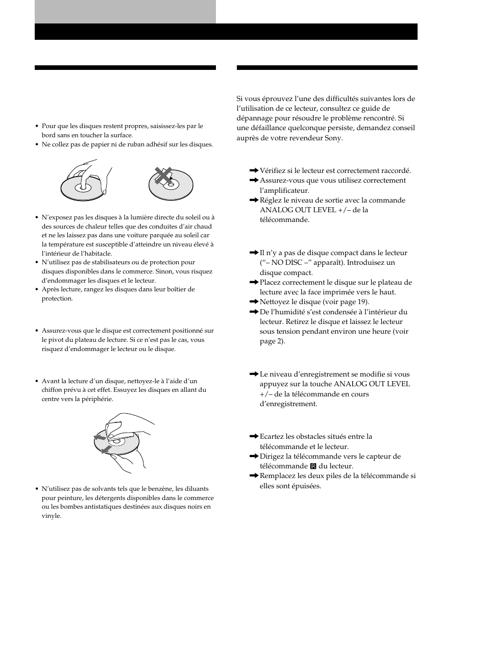 Remarques sur les disques compacts, Dépannage, Informations complémentaires | Sony CDP-XB740 User Manual | Page 39 / 84