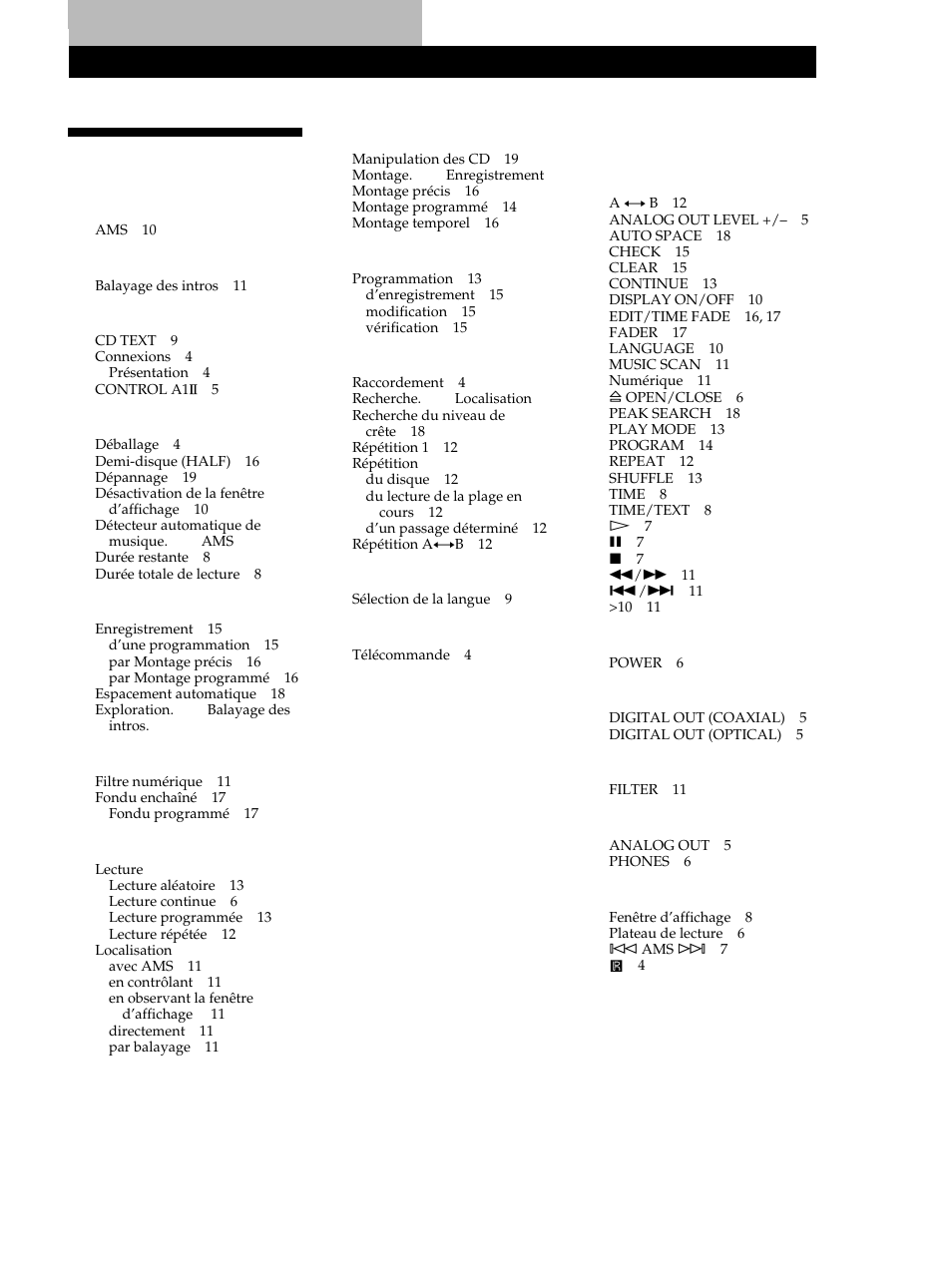 Index, Informations complémentaires, F, g, h, i, j, k | Désignation des commandes touches, Commutateur, Connecteurs, Commande, Prise, Autres, Index m, n, o | Sony CDP-XB740 User Manual | Page 41 / 84