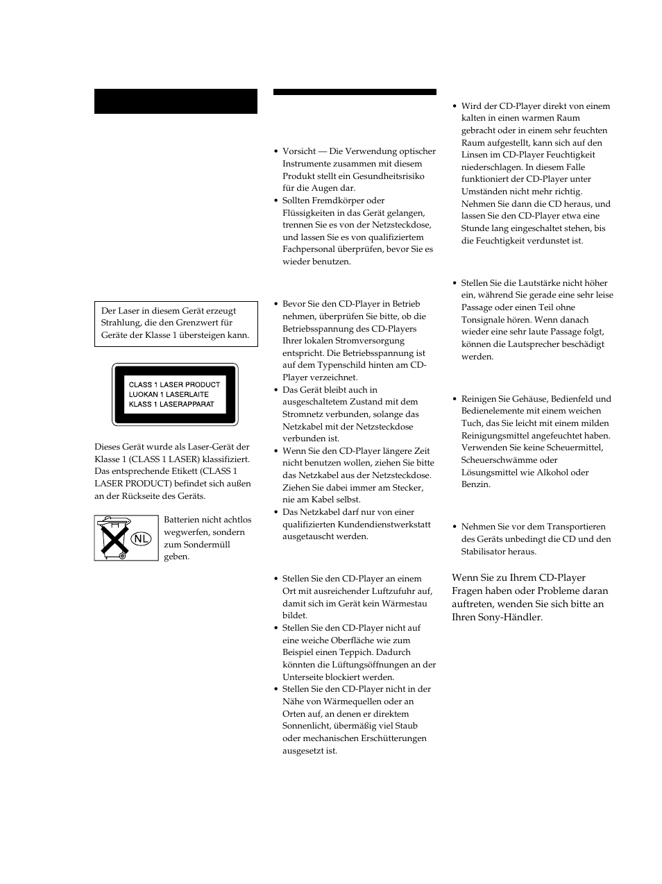Sicherheitsmaßnahmen, Achtung | Sony CDP-XB740 User Manual | Page 42 / 84