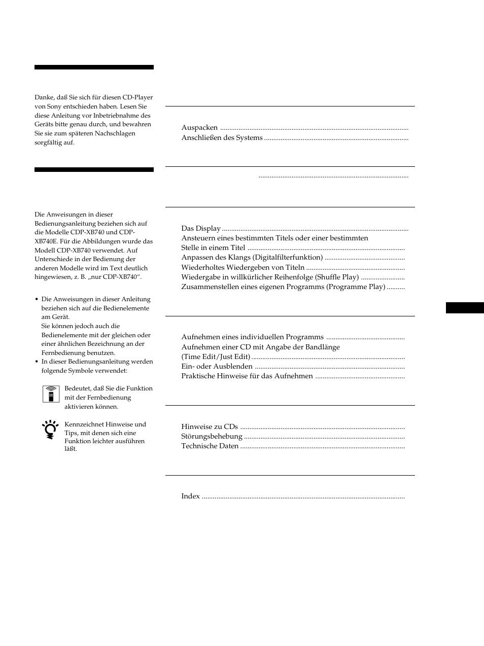 Nhalt, Willkommen, Zu dieser bedienungsanleitung | Sony CDP-XB740 User Manual | Page 43 / 84