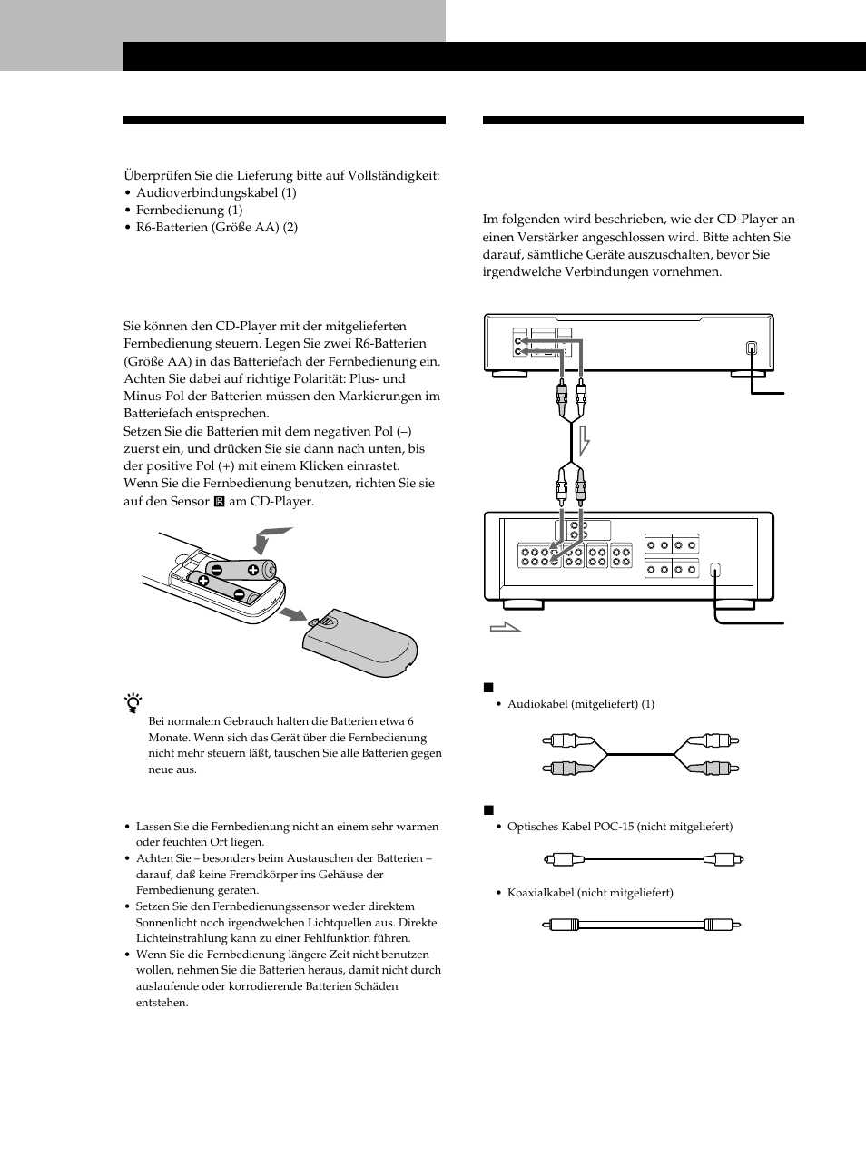 Auspacken, Anschließen des systems, Vorbereitungen | Einlegen der batterien in die fernbedienung, Übersicht | Sony CDP-XB740 User Manual | Page 44 / 84