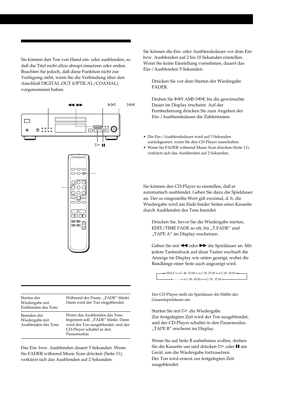 Ein- oder ausblenden, Aufnehmen von cds, Ein- oder ausblenden an der gewünschten stelle | Ändern der ein- bzw. ausblendedauer, Ausblenden zu einer bestimmten zeit (time fade) | Sony CDP-XB740 User Manual | Page 57 / 84