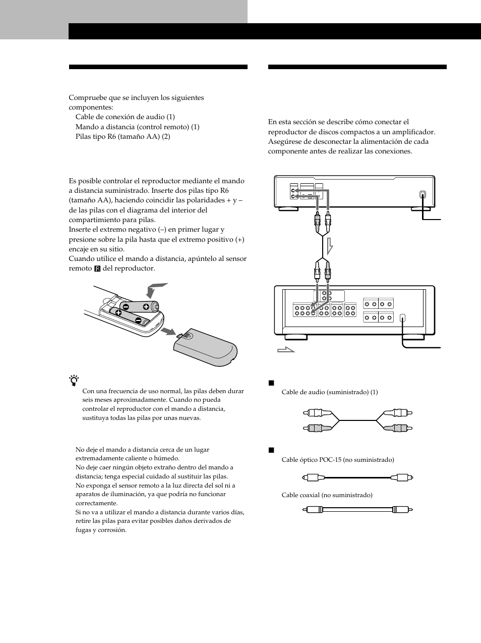 Conexión del sistema, Desembalaje, Procedimientos iniciales | Descripción general, Inserción de pilas en el mando a distancia | Sony CDP-XB740 User Manual | Page 64 / 84