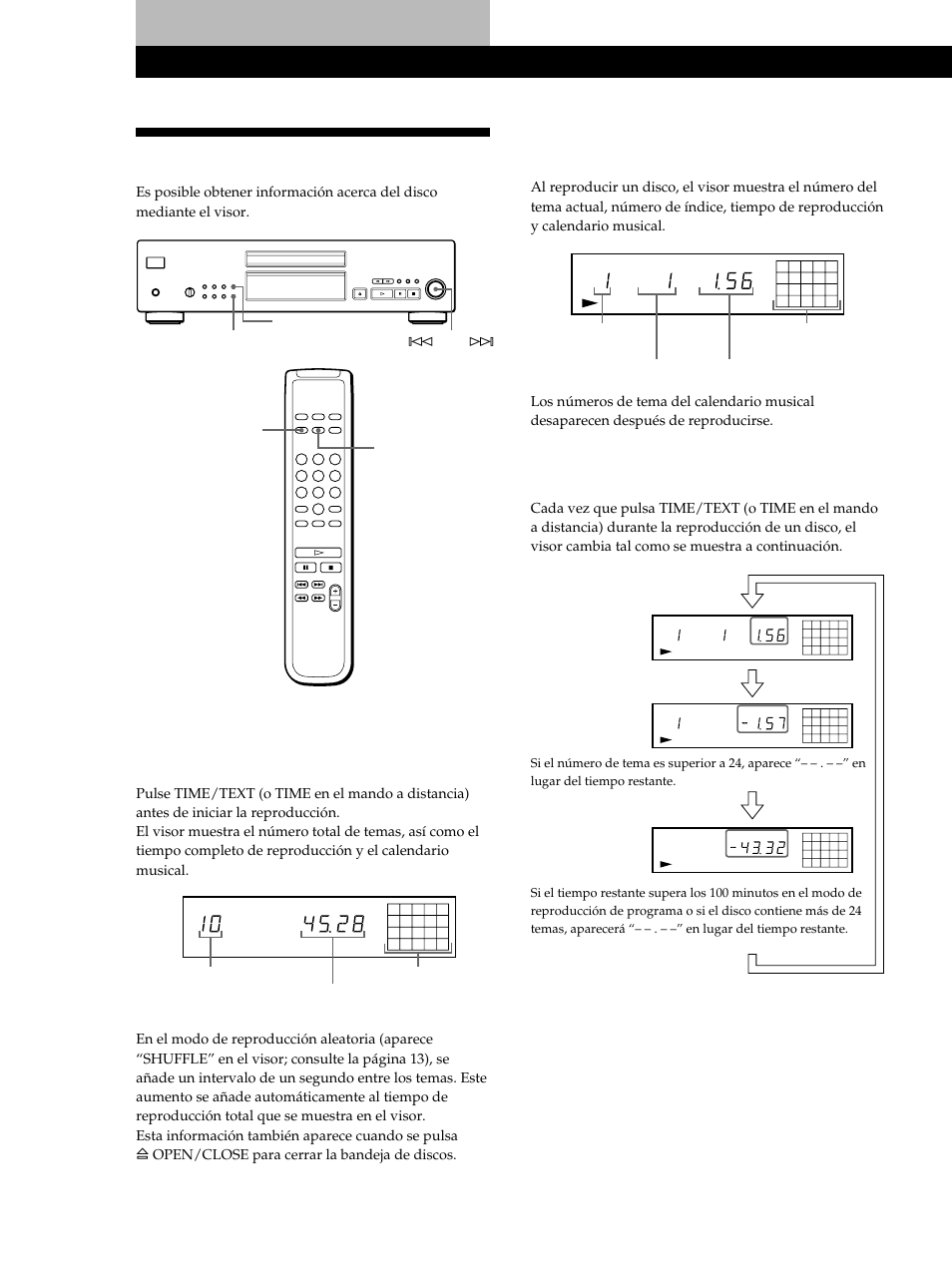 Uso del visor, Reproducción de discos compactos, Comprobación del tiempo restante | Sony CDP-XB740 User Manual | Page 68 / 84