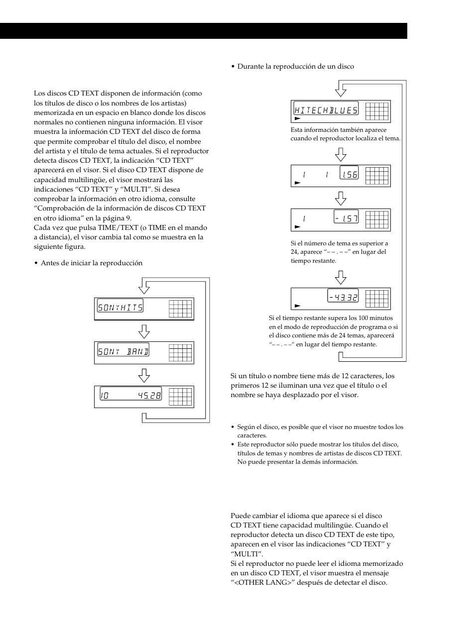 Reproducción de discos compactos, Comprobación de la información de discos cd text, Continuación) | Durante la reproducción de un disco, Antes de iniciar la reproducción, Pulse | Sony CDP-XB740 User Manual | Page 69 / 84