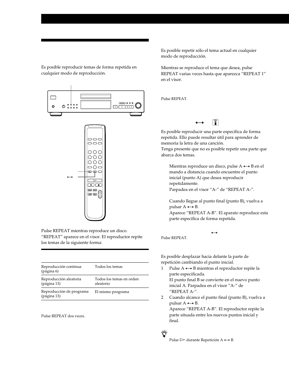 Reproducción repetida de temas, Reproducción de discos compactos, Repetición del tema actual (repetición 1) | Sony CDP-XB740 User Manual | Page 72 / 84