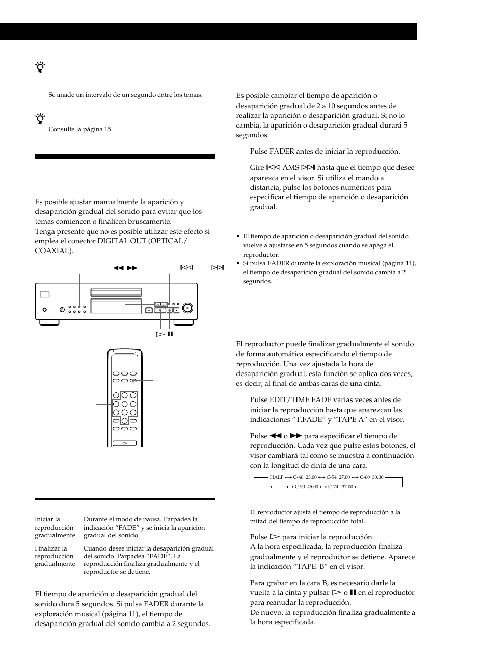 Aparición y desaparición gradual del sonido, Grabación a partir de discos compactos | Sony CDP-XB740 User Manual | Page 77 / 84