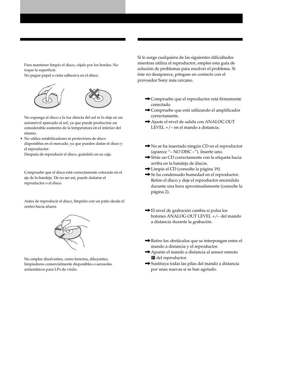 Notas sobre discos compactos, Solución de problemas, Información adicional | Sony CDP-XB740 User Manual | Page 79 / 84