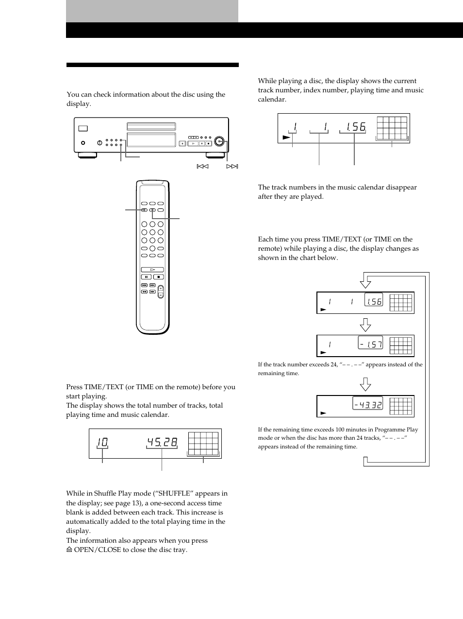 Using the display, Playing cds, Display information while playing a disc | Checking the remaining time | Sony CDP-XB740 User Manual | Page 8 / 84