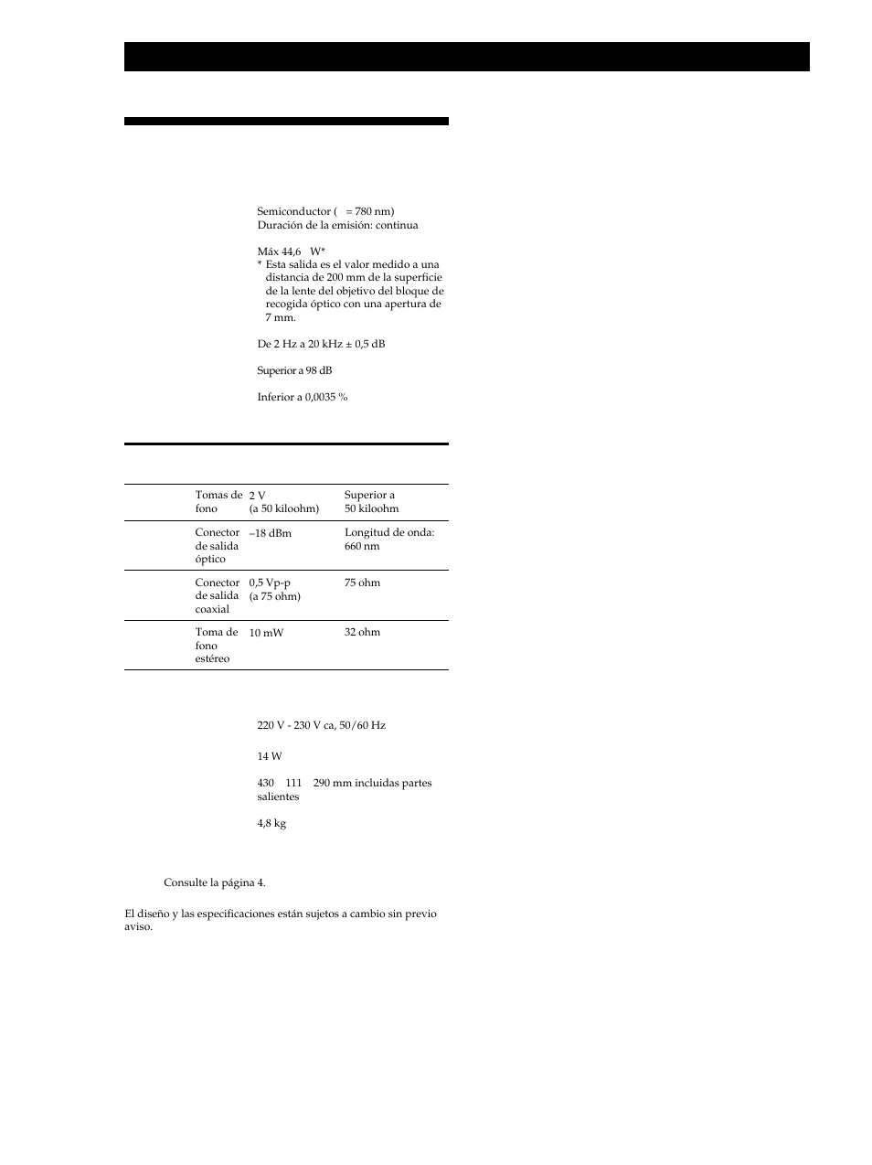 Especificaciones, Información adicional | Sony CDP-XB740 User Manual | Page 80 / 84