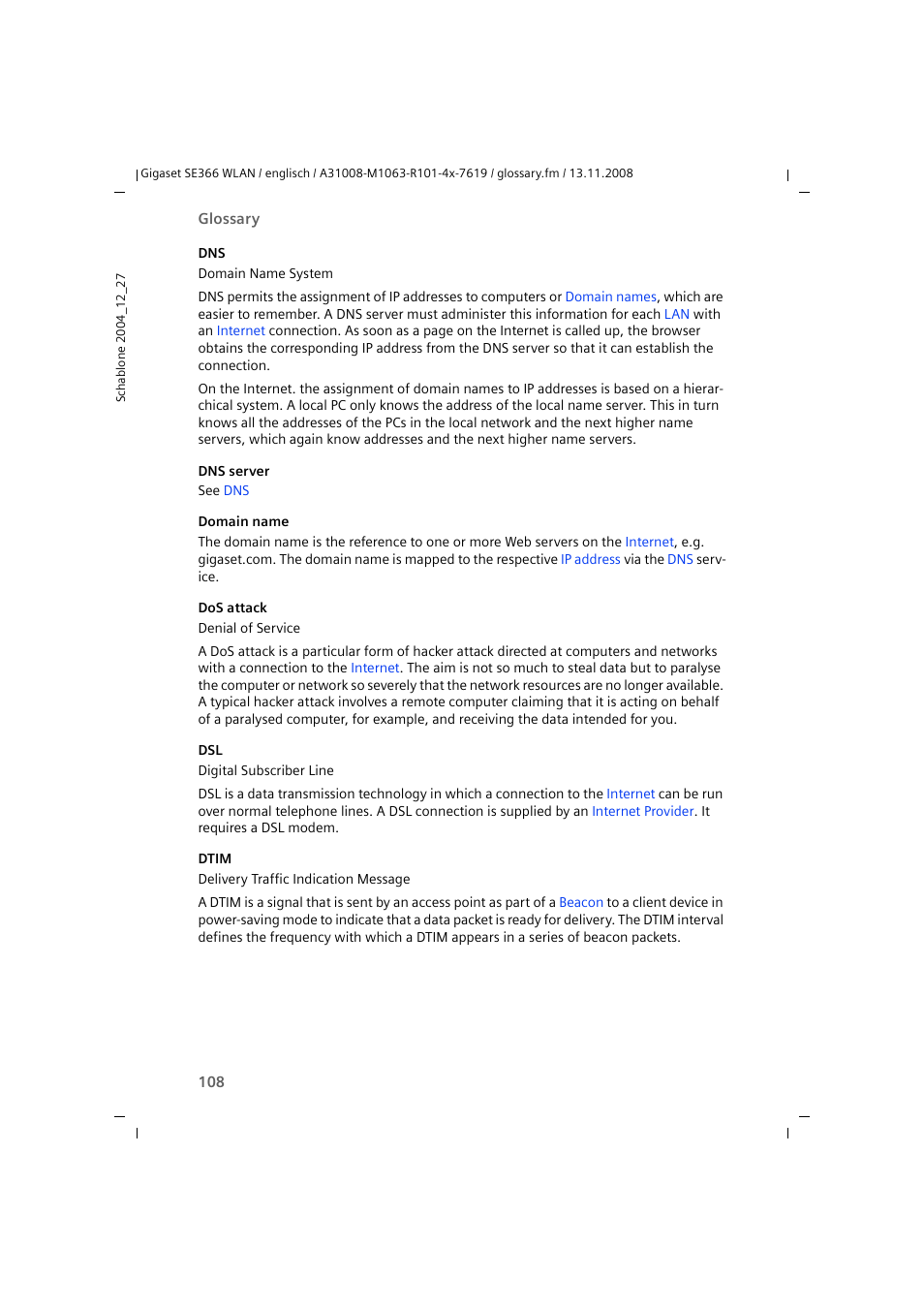 Domain, Names, Dns server | Whic, Via a, Domain name | Sony SE366 User Manual | Page 108 / 124