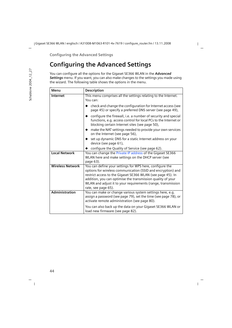 Configuring the advanced settings | Sony SE366 User Manual | Page 44 / 124