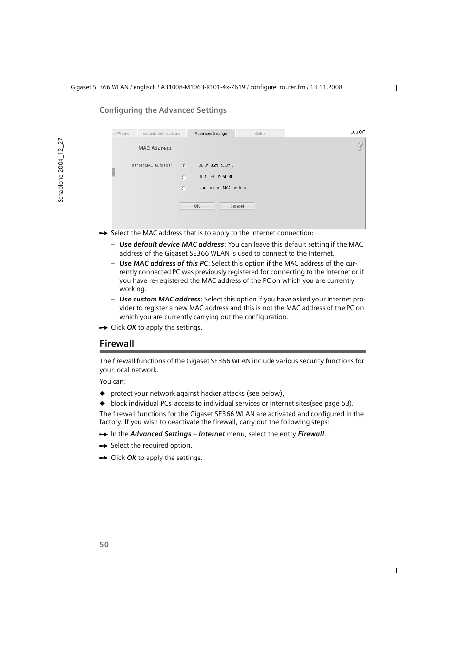 Firewall | Sony SE366 User Manual | Page 50 / 124