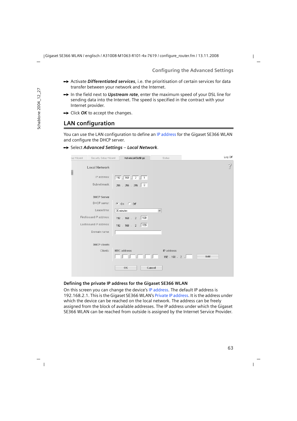 Lan configuration | Sony SE366 User Manual | Page 63 / 124