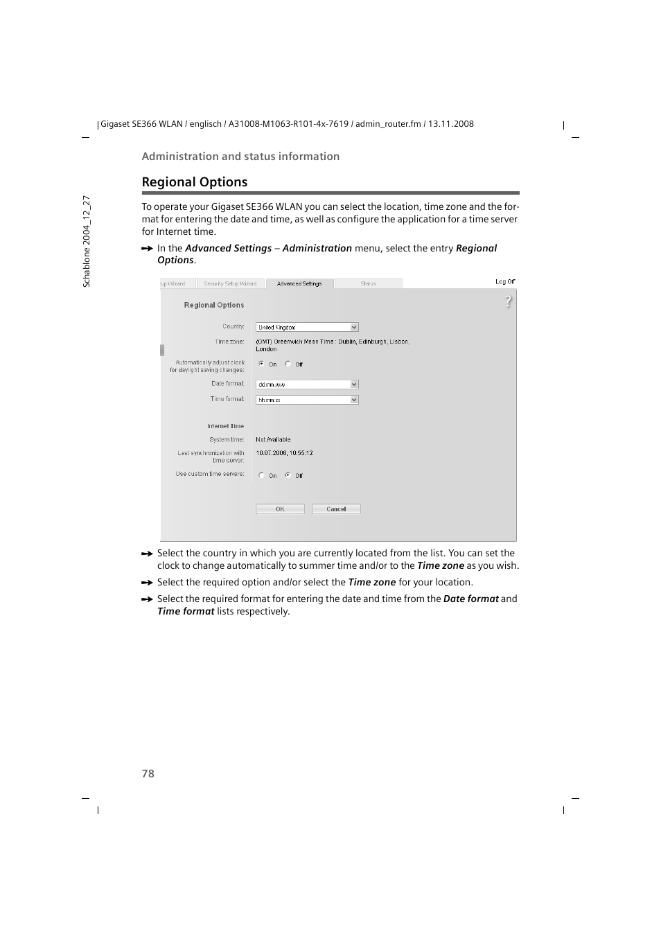 Regional options | Sony SE366 User Manual | Page 78 / 124