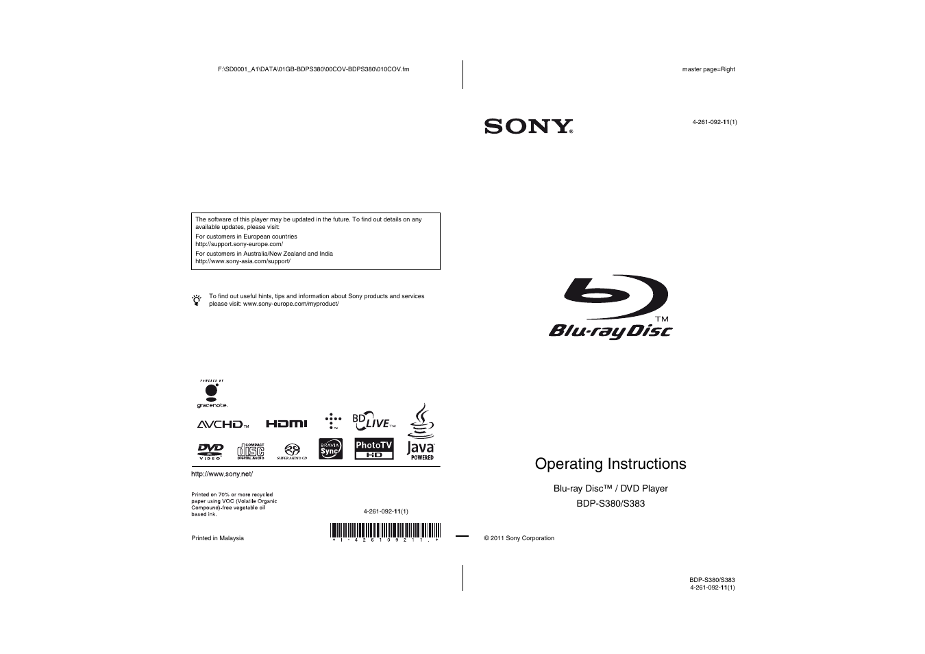 Sony BDP-S380/S383 User Manual | 27 pages