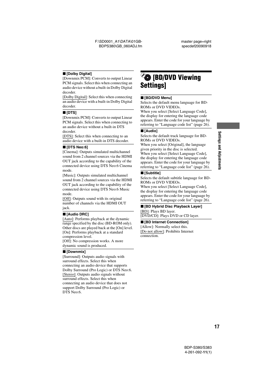 Bd/dvd viewing settings | Sony BDP-S380/S383 User Manual | Page 17 / 27