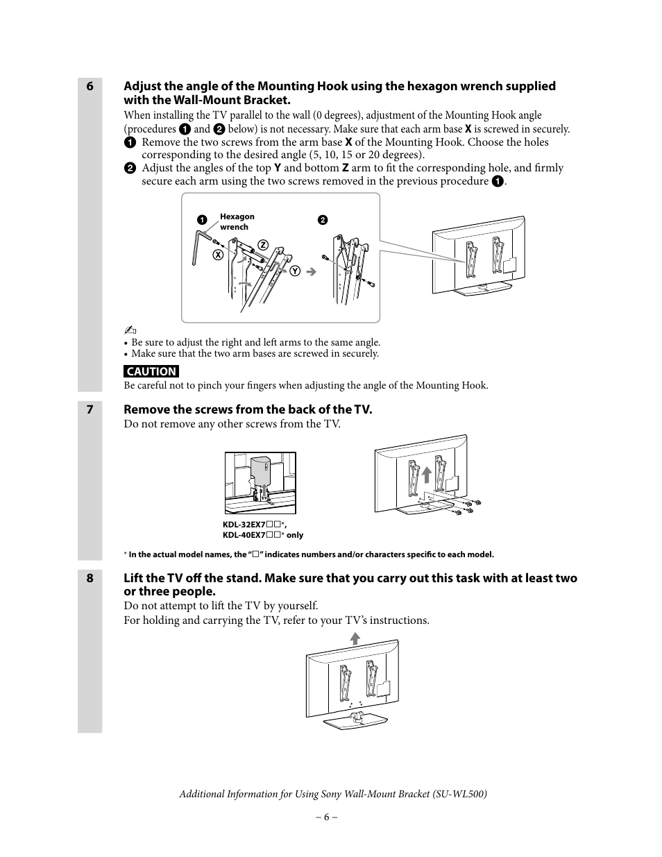 Sony WALL-MOUNT BRACKET SU-WL500 User Manual | Page 6 / 7